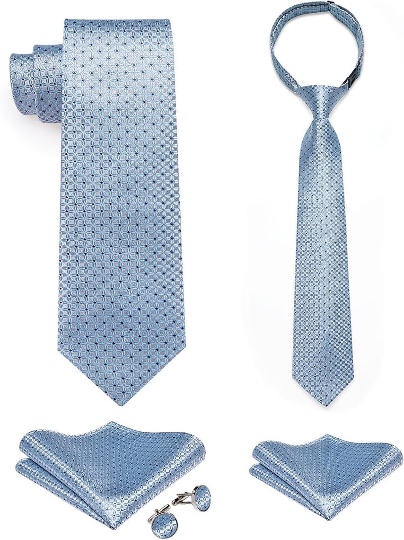 DiBanGu 2PCS Set for Father and Son Tie Silk Mens and Boys Adjustable Necktie & Pocket Square Cufflinks Kids Pre-tied Necktie - Image 1